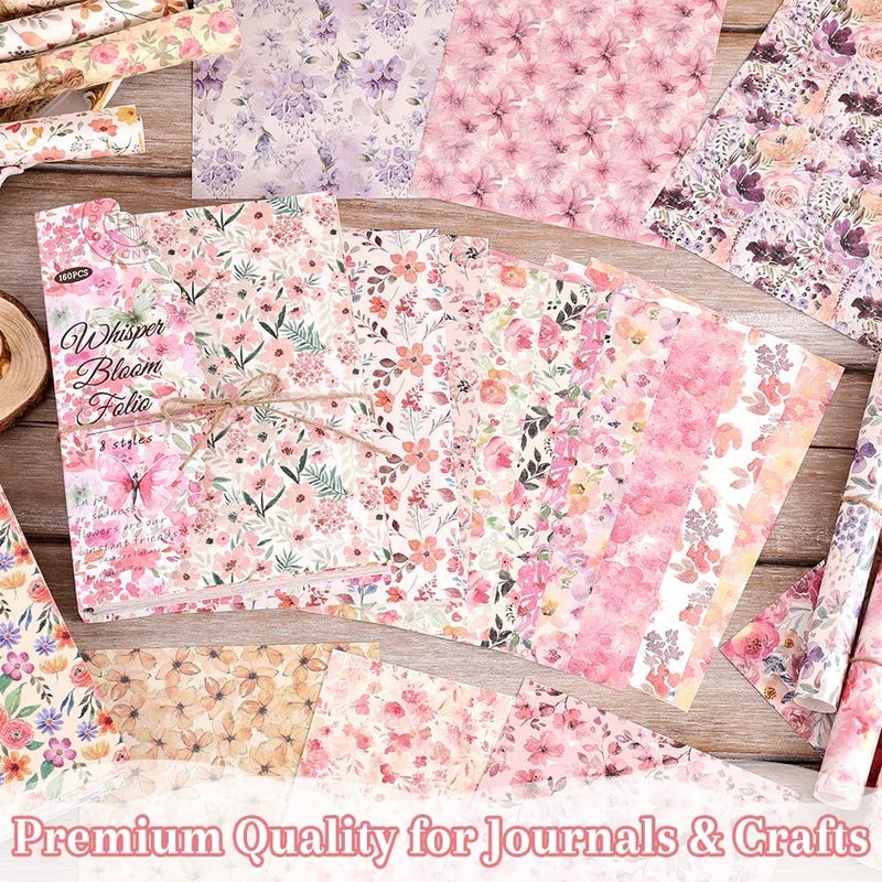 icceemee 160 Sheets of Pink Flower Scrapbook Paper, journaling Scrapbook Supplies Craft Collage Paper Set, Junk Journal Bullet Journal Poster Room Decor for Card Making Decorative Gifts - Image 5